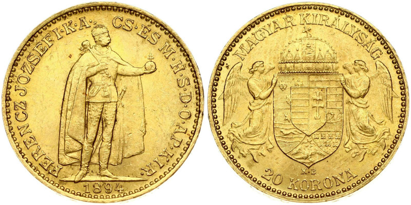 Hungary. Franz Joseph I (1848-1916). 20 korona 1894 KB. Gold 6.76 g. Fr. 250; KM...