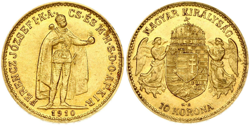 Hungary. Franz Joseph I (1848-1916). 10 korona 1910 KB. Gold 3.37 g. Fr. 252; KM...