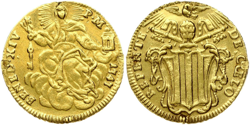 Italy, Vatican. Benedict XIV (1740-1758). Zecchino 1747. Gold 3.40 g. Fr. 231; K...