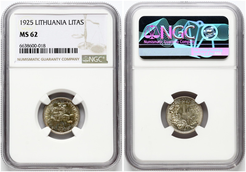 Lithuania. 1 Litas 1925. Silver. KM-76. NGC MS 62