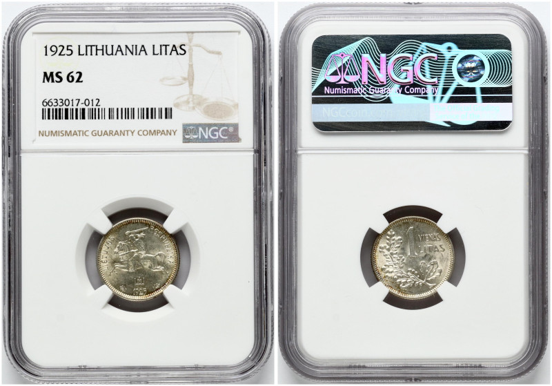 Lithuania. 1 Litas 1925. Silver. KM-76. NGC MS 62.