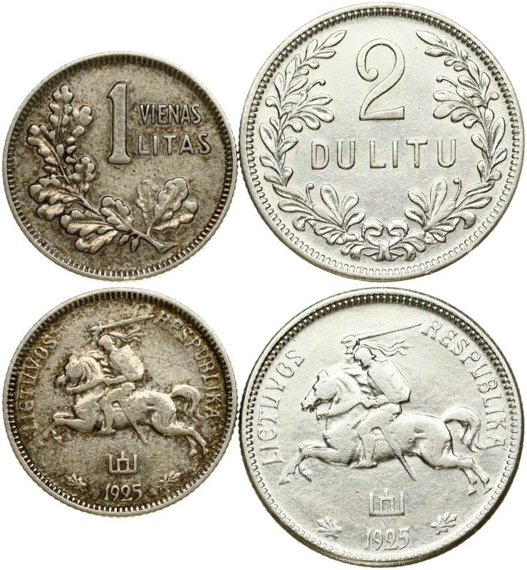 Lithuania 1 Litas & 2 Litu 1925 Obverse: National arms. Reverse: Value above oak...