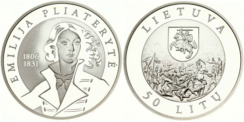 Lithuania. 50 Litu 2006 Emilija Pliateryte (Platter). Silver .925, 28.28 g. KM-1...