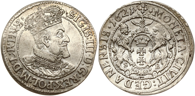 Poland. Zygmunt III Waza (1587-1632). Ort 1621 SB, Gdansk. Silver 6.32 g. Shatal...