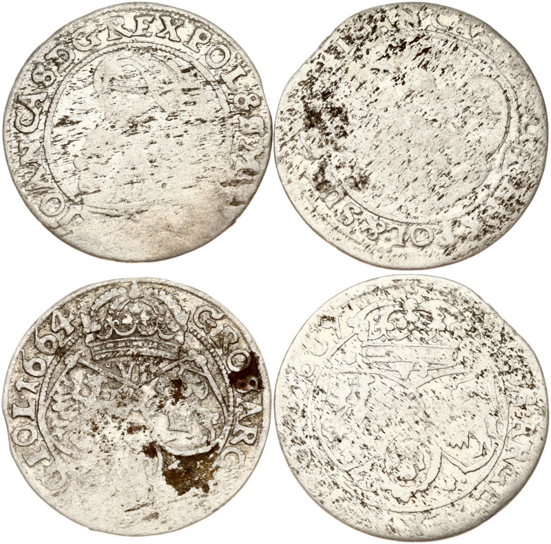 Poland. Jan II Kazimierz Waza (1649–1668). Szostak 1664 & 1667 TLB. Silver, tota...