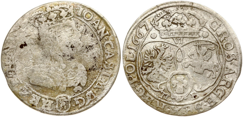 Poland. Jan II Kazimierz Waza (1649–1668). Szostak 1667 TLB, Bydgoszcz. Silver 3...