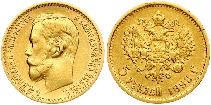 Russia. Nicholas II (1894-1917). 5 Roubles 1898 АГ, St. Petersburg. Gold 4.24 g....