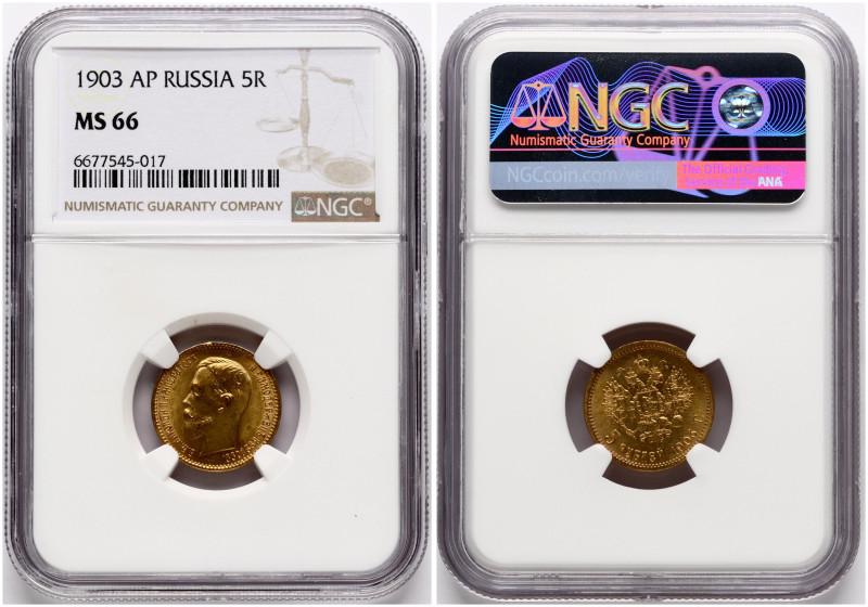 Russia. Nicholas II (1894-1917). 5 Roubles 1903 АР, St. Petersburg. Gold. Bitkin...