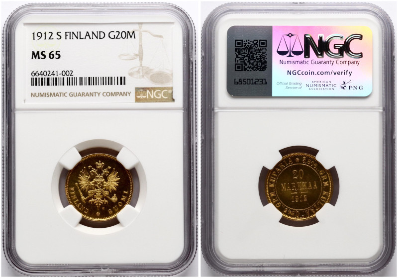 Russia For Finland. Nicholas II (1894-1917). 20 Markkaa 1912 S. Gold. Bitkin 390...