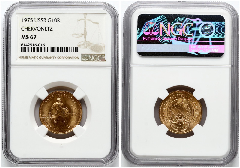 Russia, USSR. Chervonets 1975. Gold 8.6 g. Fr. 181a; Y-85. NGC MS 67