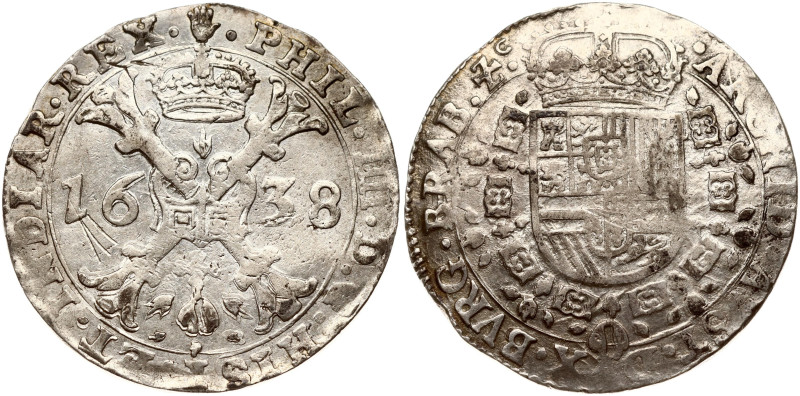 Spanish Netherlands, Brabant. Philip IV (1621-1665). Patagon 1638 Antwerp. Silve...