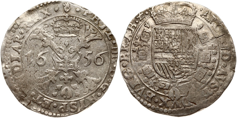 Spanish Netherlands, Brabant. Philip IV (1621-1665). Patagon 1656 Antwerp. Silve...