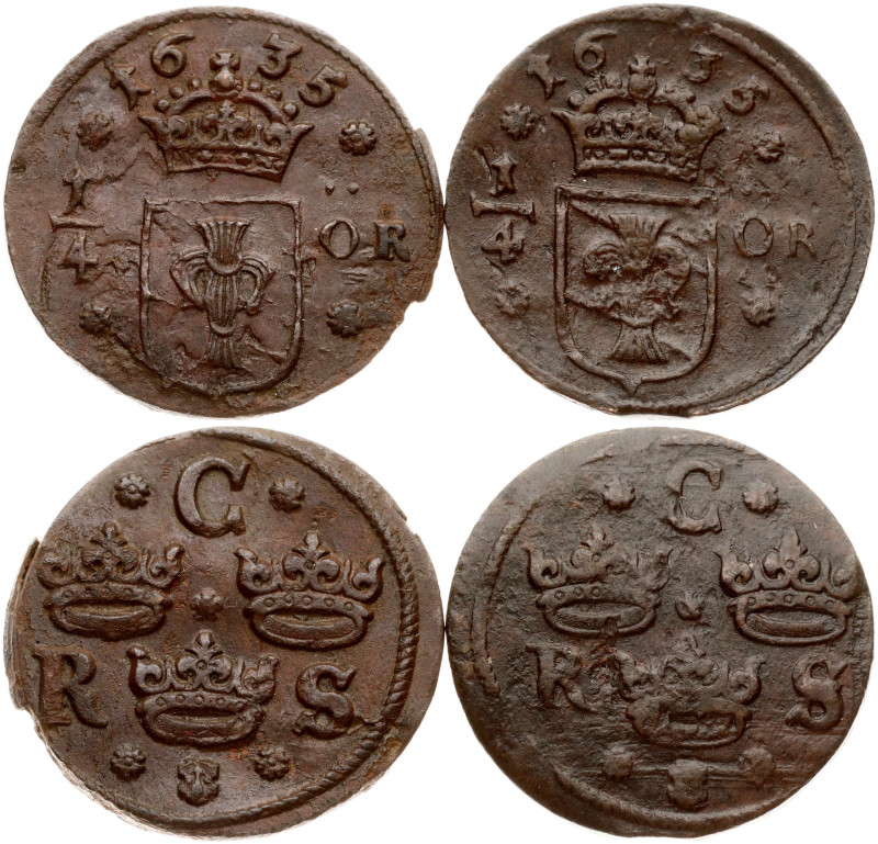 Sweden. Christina (1632-1654). 1/4 Ore 1635. Copper, total weight, 20.71 g. KM 1...