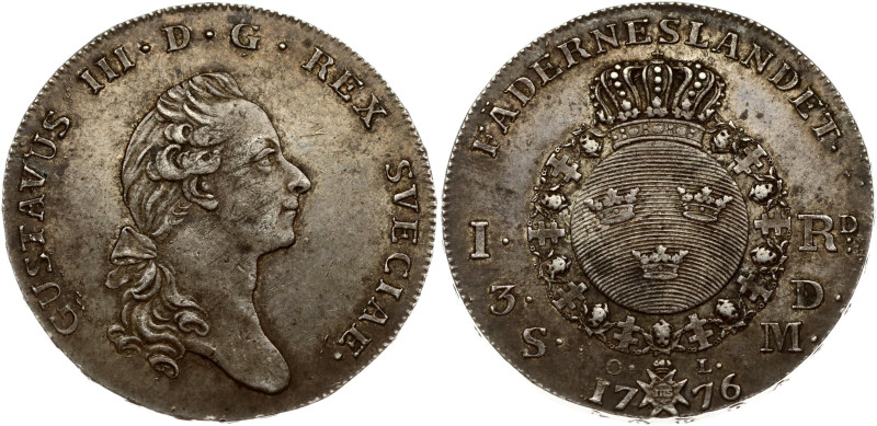 Sweden. Gustav III (1771-1792). 1 Riksdaler 1776 OL. Silver 28.86 g. Dav. 1735; ...