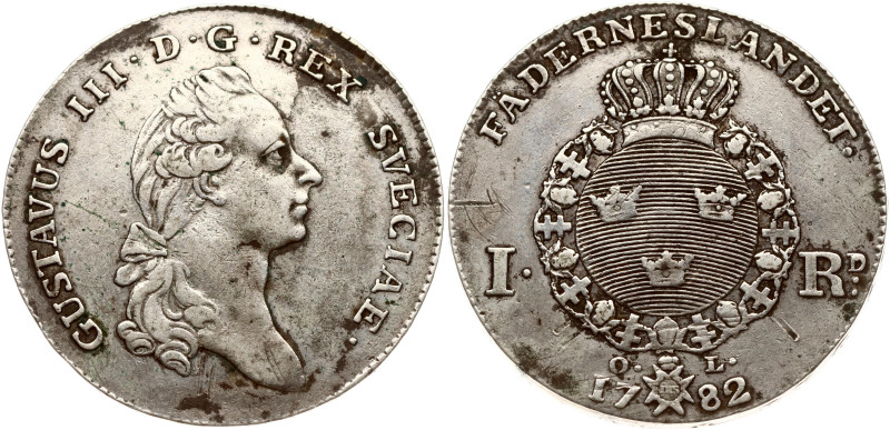 Sweden. Gustav III (1771-1792). 1 Riksdaler 1782 OL. Silver 29.14 g. KM 527, Dav...