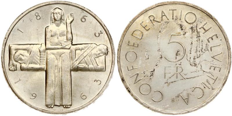 Switzerland. 5 Francs ND (1963) B, 100th Anniversary of the Red Cross. Silver 14...