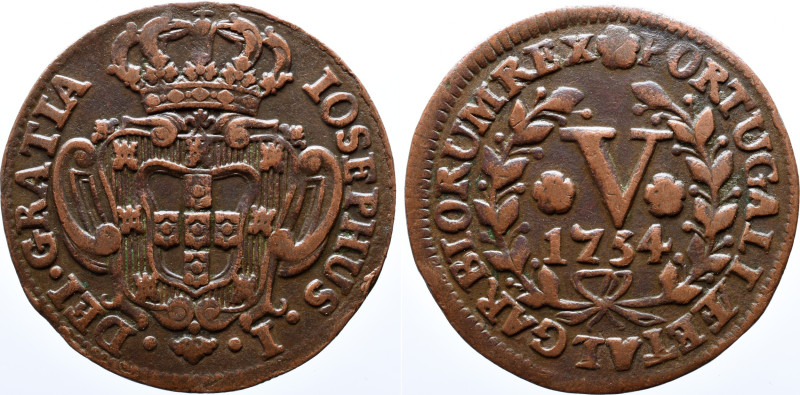 Portugal 
D. Jos&eacute; I - V Reis 1754 - Copper - Mbc AG: 05.08 Weight 6.10g 
...