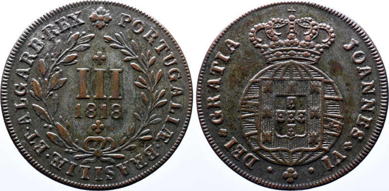 Portugal 
 D. Jo&atilde;o VI - III Reis 1818 - Copper - Mbc+ AG: 01.01 Weight 4....