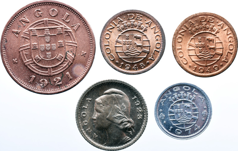 Portuguese Angola&nbsp; 
 Lot of 5 Fine / Superb Coins 
5 CENTAVOS 1921 Bela 
10...