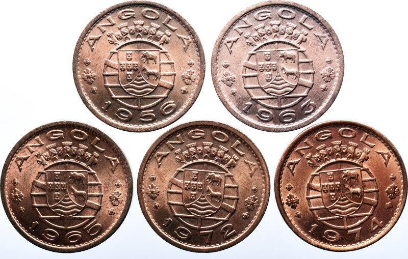 Portuguese Angola&nbsp; 
 Lot of 5 Superb Coins 
 1 ESCUDO 1956 / 1963 / 1965 / ...