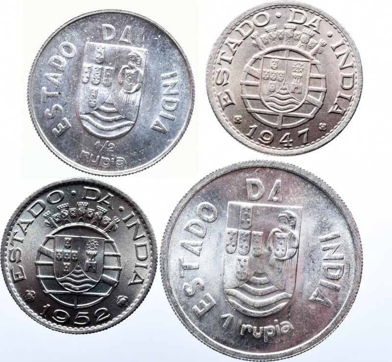 Portuguese India Lot of 4 Superb Coins 1/2 RUPEE 1936 / 1947 / 1952 1 RUPEE 1935