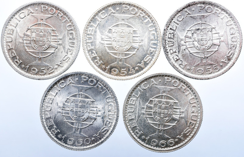 Portuguese Mozambique&nbsp; 
Lot of 5 Superb Coins 
10 Escudos 1952 / 1954 / 195...