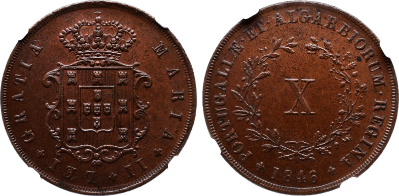 NGC Portuguese 
 D. Maria II - X Reis 1846 - NGC MS-63 BN - AG: 33.08 
A: MARIA ...