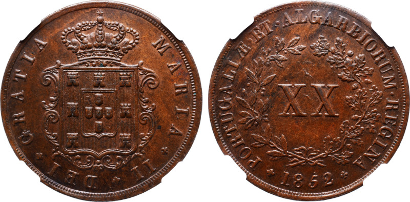 NGC Portuguese 
D. Maria II - XX Reis 1852 - NGC MS-62 BN - AG: 34.06 
 A: MARIA...