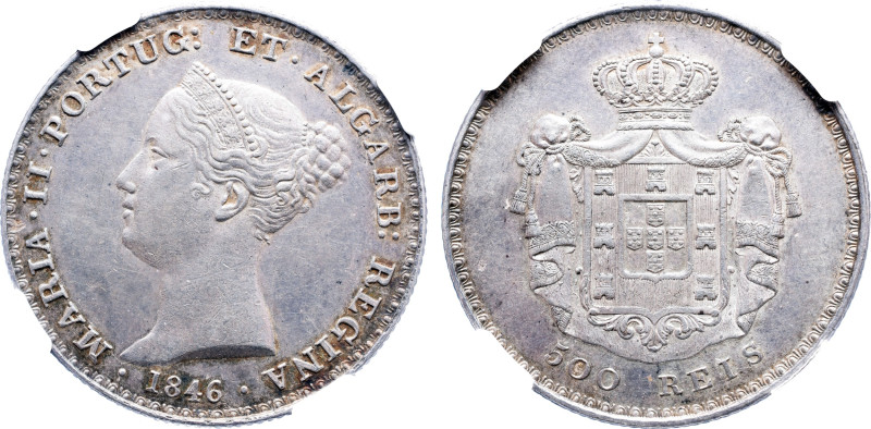 NGC Portuguese 
 D. Maria II - 500 Reis 1846 - NGC MS-61 - AG: 39.11 
 A: MARIA ...