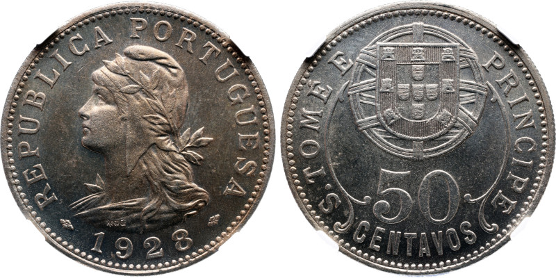 NGC Portuguese S&atilde;o Tom&eacute; and Principe 
50 Centavos 1928 - NGC MS-64...