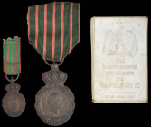 France, St. Helena Medal, 1857, in original white card box of issue, extremely fine, rare with original box, with related miniature, extremely fine (2...