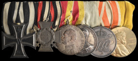 Germany, Mounted Group of Six: Iron Cross 1914, War Merit Cross with Swords, Baden, Silver Merit Medal, in silvered bronze; Bavaria, Life Saving medal...