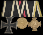 Germany, 1870 Iron Cross Trio: Iron Cross 1870, with uncertain ‘n’ stamp on suspension ring, 1870 Campaign, no clasp, Main Armee Cross 1866, mounted f...