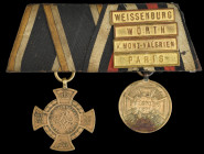 Germany, Prussia, Franco-Prussian War Pair: Truen Kriegen Cross 1866; 1870 Campaign, 4 clasps, Weissenburg, Wörth, A. Mont Valerien, Paris, mounted fo...