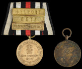 Germany, Prussia, 1870 Campaign, 3 clasps, Belfort, Metz, Gravelotte-St. Privat, on contemporary riband bar, good very fine; another no clasp, with ol...