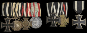 Germany, Great War Mounted Group of 4: Iron Cross 1914; Hohenzollern, Princely House, House Order, Silver Merit Medal, 1842 reverse, with swords; Hono...