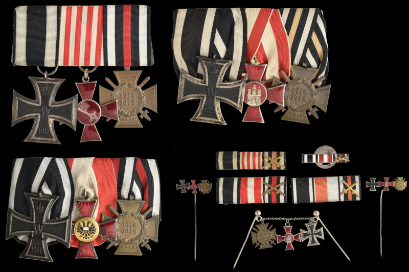 Germany, Great War Hanseatic Cross Mounted Trios (3): Iron Cross 1914; Bremen, H...