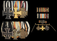 Germany, Great War Mounted Trios (2): Iron Cross 1914; Mecklenburg-Schwerin, War Merit Cross 1914, in bronze-gilt; Honour Cross of the Great War with ...