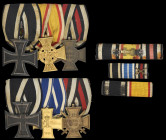 Germany, Great War Mounted Trios (2): Iron Cross 1914; Lippe-Detmold, War Merit Cross; Honour Cross of the Great War without Swords, by G in circle; a...