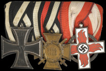 Germany, Great War and Second World War Trio: Iron Cross 1914; Honour Cross of the Great War with Swords, by Erbe; Fire Service Decoration, Type II, p...