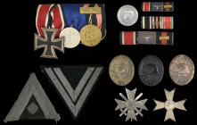 Germany, Third Reich, Mounted Trio: Iron Cross 1939; Long Service Medal for Four Years; October 1 Commemorative, with Prager Burg clasp, with two rela...