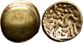 NORTHEAST GAUL. Ambiani. Circa 60-30 BC. Stater (Electrum, 16 mm, 5.86 g). Blank. Rev. Disjointed horse right; below, pellet between S S. ABC -, cf. 1...