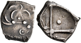 SOUTHERN GAUL. Volcae-Tectosages. Mid 2nd to early 1st century BC. Drachm (Silver, 14x12 mm, 3.12 g). 'Cubist' style male head to right; before, dolph...