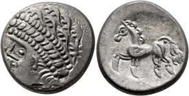 CENTRAL EUROPE. Noricum (East). Circa 2nd-1st centuries BC. Tetradrachm (Silver, 24 mm, 11.00 g, 11 h), 'Samobor A' type. Celticized head of Apollo to...