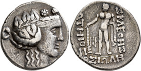 LOWER DANUBE. Imitations of Thasos. Late 2nd-1st century BC. Tetradrachm (Silver, 31 mm, 16.00 g, 12 h). Celticized head of Dionysos to right, wearing...