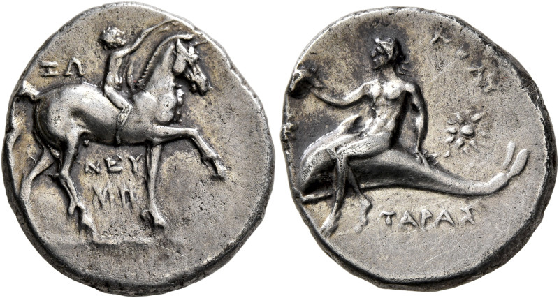 CALABRIA. Tarentum. Circa 280-272 BC. Didrachm or Nomos (Silver, 21 mm, 6.49 g, ...