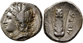 LUCANIA. Metapontion. Circa 330-290 BC. Didrachm (Silver, 21 mm, 7.76 g, 2 h), Da..., magistrate. Head of Demeter to left, wearing wreath of grain ear...