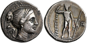 BRUTTIUM. The Brettii. Circa 216-214 BC. Drachm (Silver, 19 mm, 4.92 g, 8 h). Diademed and draped bust of Nike to right; to left, goose (?) standing r...