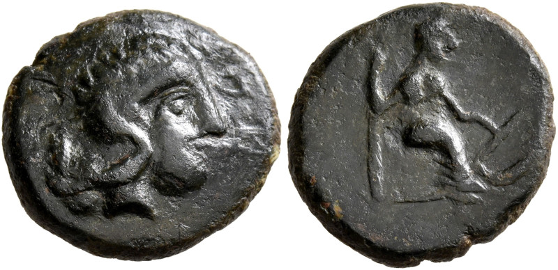 SICILY. Atha.... Circa 340-330 BC. AE (Bronze, 15 mm, 3.45 g, 8 h). [ΑΘA] Head o...