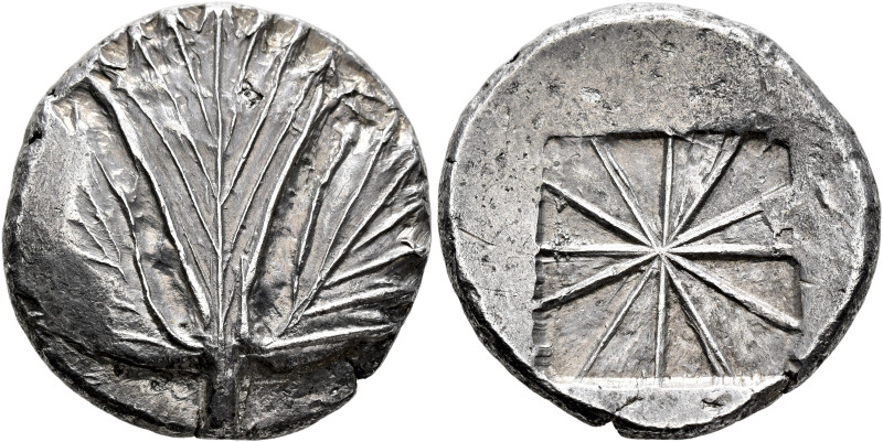 SICILY. Selinos. Circa 540-515 BC. Didrachm (Silver, 23 mm, 8.65 g). Selinon lea...